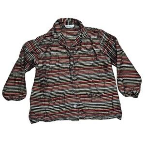Chico's VTG Jacket Women Size 1 Medium Orange Green Striped 100% Silk Button Up